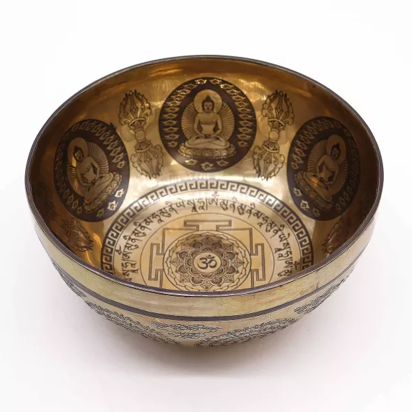 Tibetan Healing Engraved Bowl - 21cm - Om & Buddha - Image 2