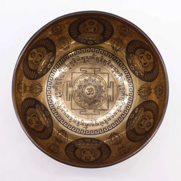 Tibetan Healing Engraved Bowl - 21cm - Om & Buddha - Image 3