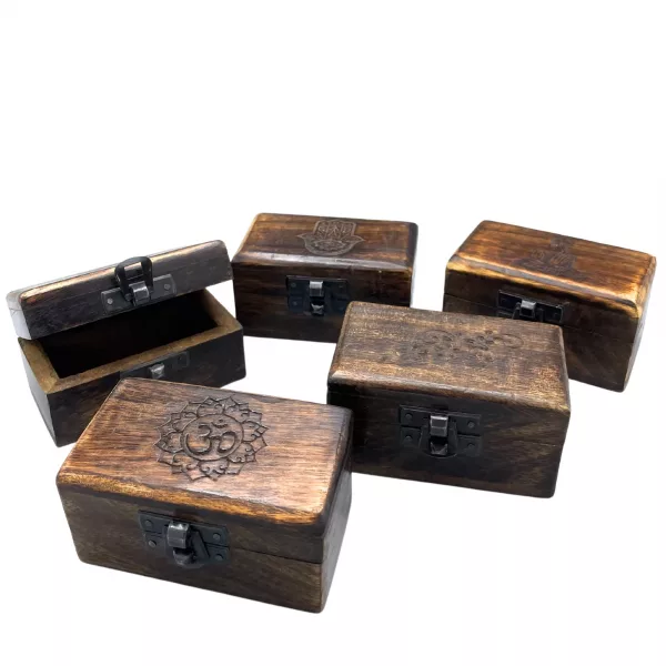 Wooden Pill Box 9x5x4cm - Carved Designs - Assorted - Image 4