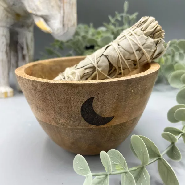 Wooden Smudge and Ritual Offerings Bowl - Three Moons - 11x7cm - Image 2