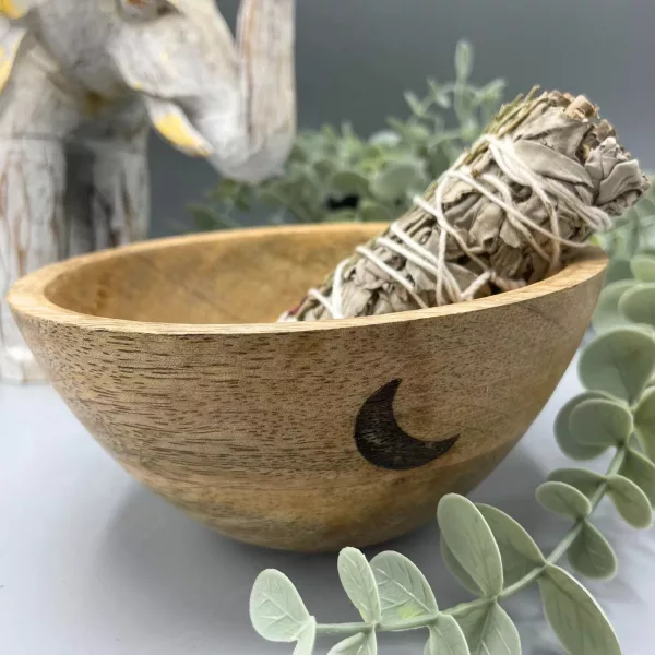 Wooden Smudge and Ritual Offerings Bowl - Three Moons - 13x7cm - Image 2