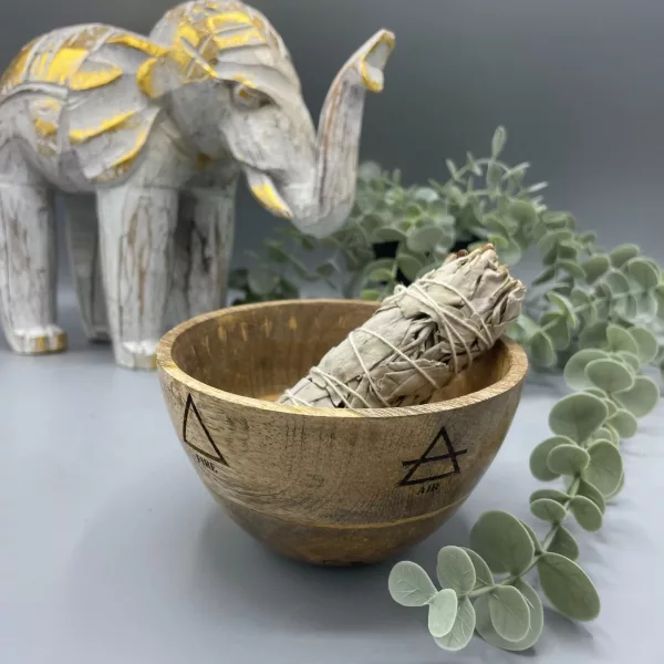 Wooden Smudge and Ritual Offerings Bowl - Four Elements - 11x7cm - Image 3