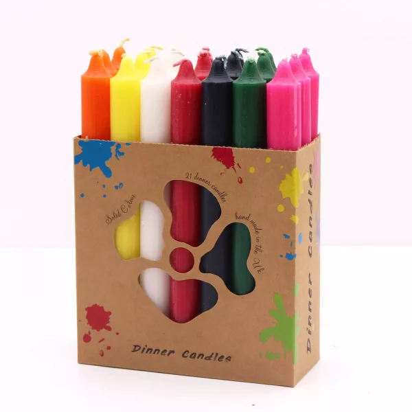 Solid Colour Dinner Candle Set - Pack of 21 - Mix of 7 Colours - Image 2