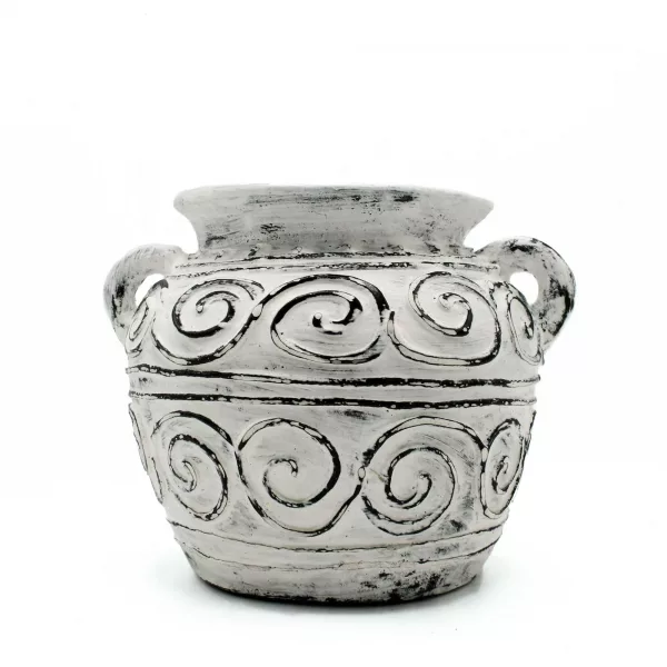 Greek Clay Plant Pot With Handles - Cream 15cm