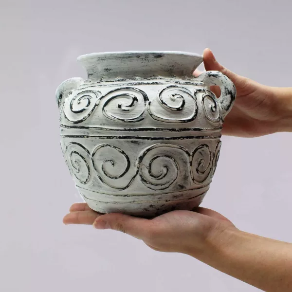 Greek Clay Plant Pot With Handles - Cream 15cm - Image 2