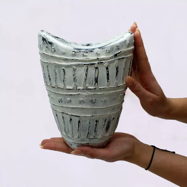 Wide Neck Shaped Vase - Cream 22cm - Image 3