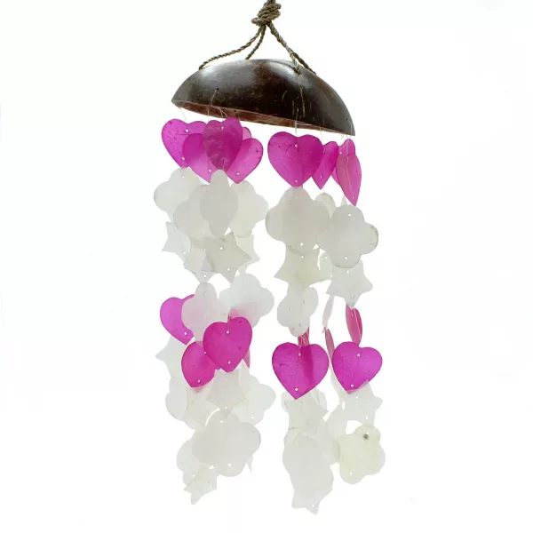 Coconut & Capiz Windchimes - Pink and White Mix Shapes - 35cm