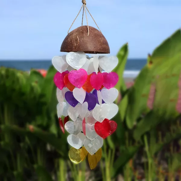 Coconut & Capiz Windchimes - Big Hearts - 40cm - Image 3