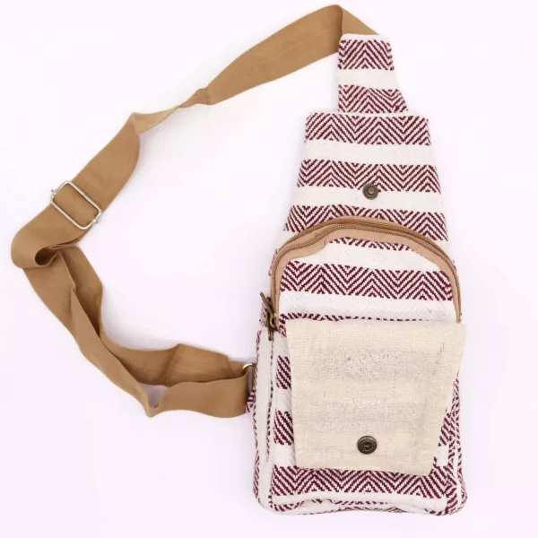 Body Cross Bag Natural Cotton - Burgundy & White - Image 2