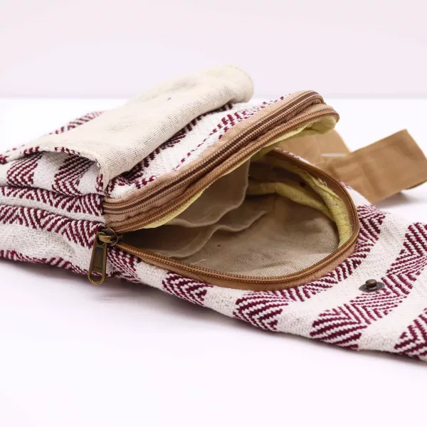 Body Cross Bag Natural Cotton - Burgundy & White - Image 4