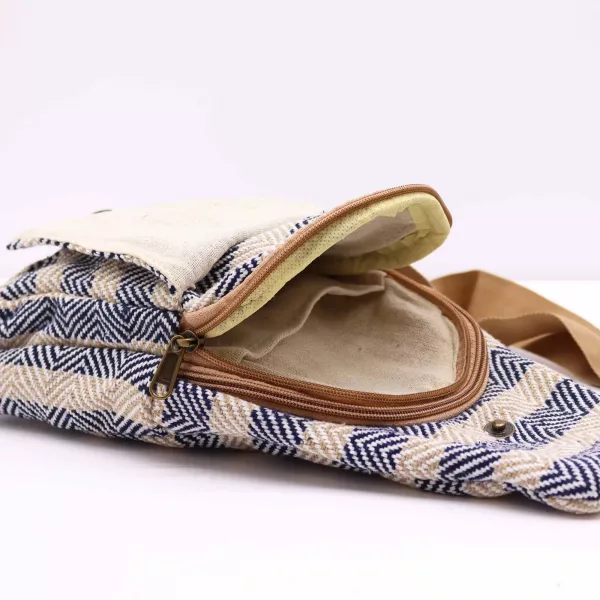 Body Cross Bag Natural Cotton - Tan & Navy - Image 3