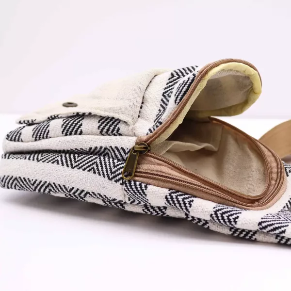 Body Cross Bag Natural Cotton -  Black & White - Image 3