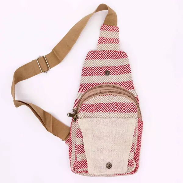 Body Cross Bag Natural Cotton - Tan & Pink - Image 2