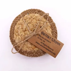 Natural Coaster – Jute & Cotton 10cm  (set of 4) – Natural Boarder