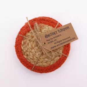 Natural Coaster – Jute & Cotton 10cm  (set of 4) – Clay Boarder