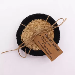 Natural Coaster – Jute & Cotton 10cm  (set of 4) – Black Boarder
