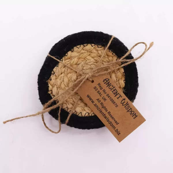 Natural Coaster - Jute & Cotton 10cm  (set of 4) - Black Boarder - Image 2