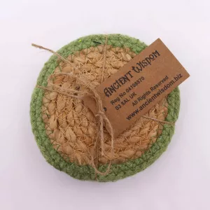 Natural Coaster – Jute & Cotton 10cm  (set of 4) – Olive Boarder