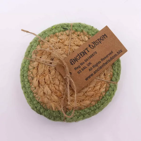 Natural Coaster - Jute & Cotton 10cm  (set of 4) - Olive Boarder - Image 2