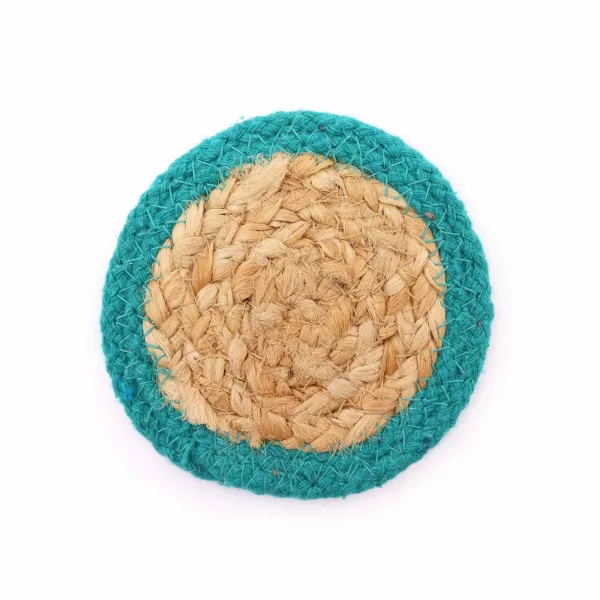 Natural Coaster - Jute & Cotton 10cm  (set of 6) Mixed colours in basket - Image 4