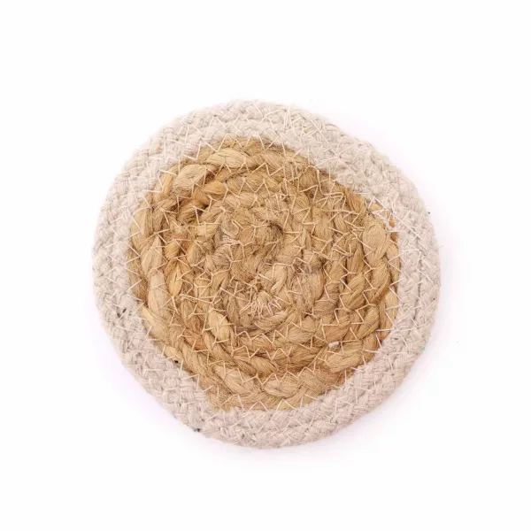 Natural Coaster - Jute & Cotton 10cm  (set of 6) Mixed colours in basket - Image 3
