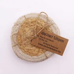 Natural Coaster – Jute & Cotton 10cm  (set of 4) – Ivory Boarder