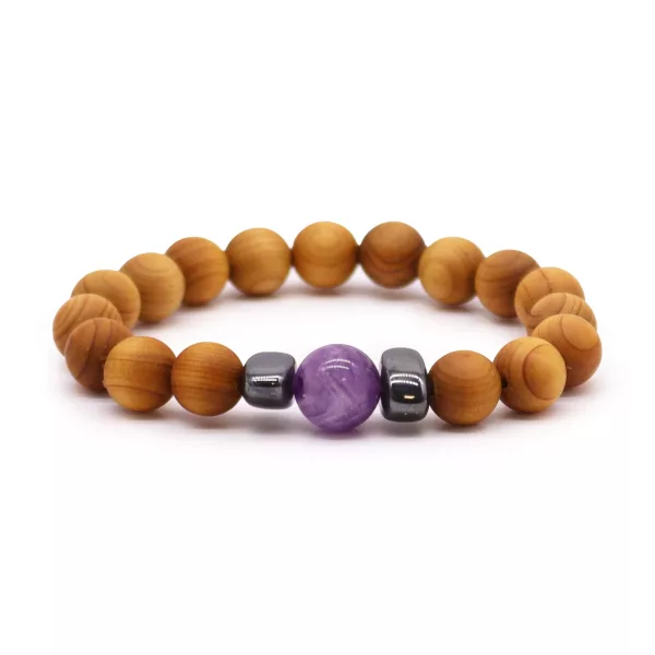Cedarwood Third Eye Chakra Bangle with Amethyst