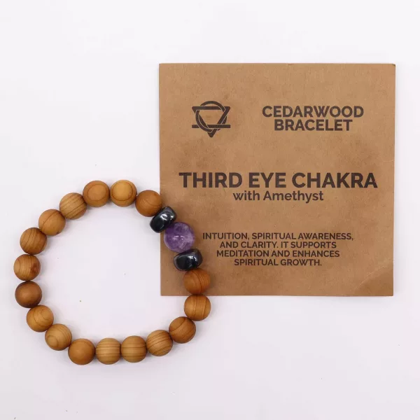 Cedarwood Third Eye Chakra Bangle with Amethyst - Image 2