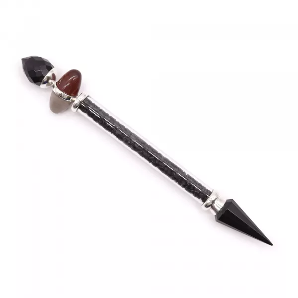 Shiva Lingam Magic Wand - Black Tourmaline & Agate - Protection