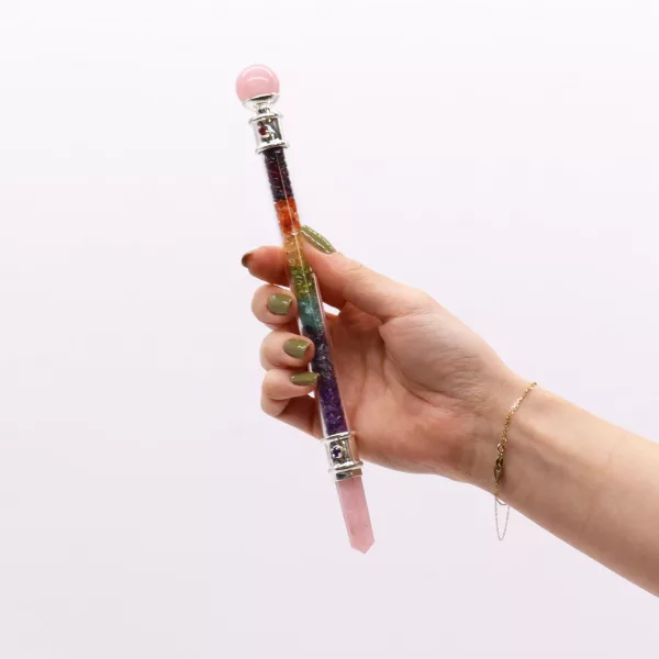 7 Chakra Crystal Healing Wand - Rose Quartz - Image 2