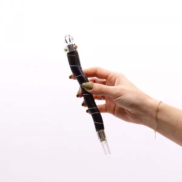 Natural Curved Wood and Rock Quartz Wand - Image 2