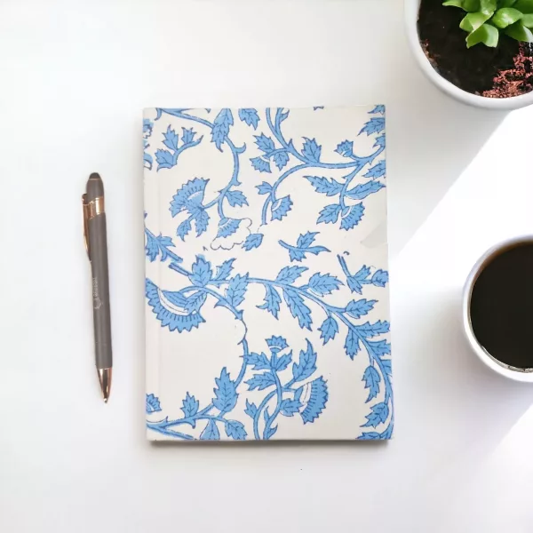 Cotton Bound Notebooks 20x15cm - 96 pages - Pale Blue Floral - Image 2
