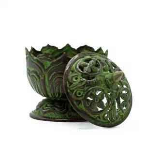 Brass Verdigris Tibetan Incense Burner – Small Lotus