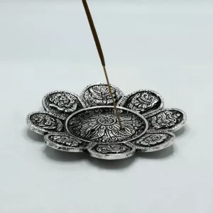 Polished Aluminium Tibetan Symbols Incense Holder 12cm