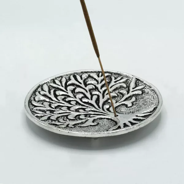 Polished Aluminium Tree of Life Incense Holder 10cm - Image 2