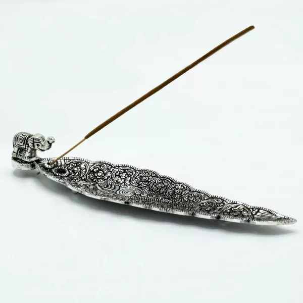 Polished Aluminium Elephant Long Incense Holder 20cm - Image 2