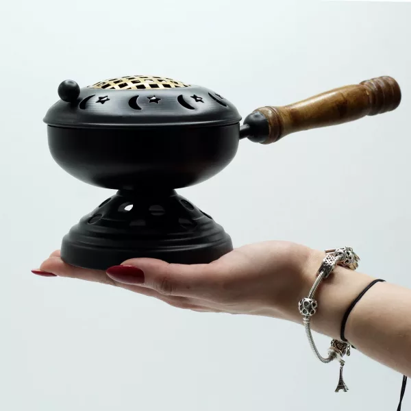 Large Iron Censer on Stand Incense Burner - Gold detail - Image 3