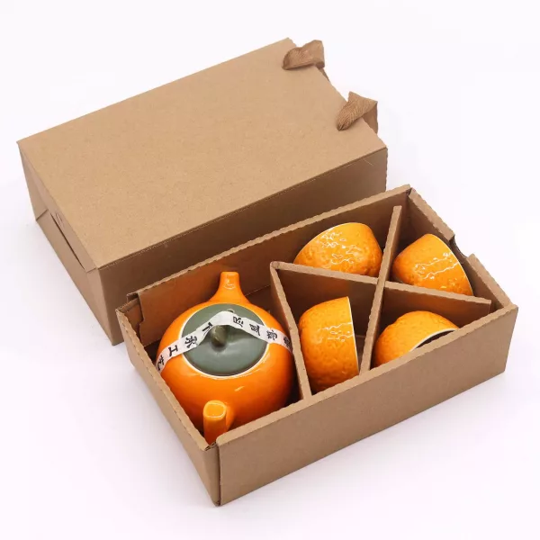 Herbal Orange Teapot Set - Pot & Four Cups - Image 3