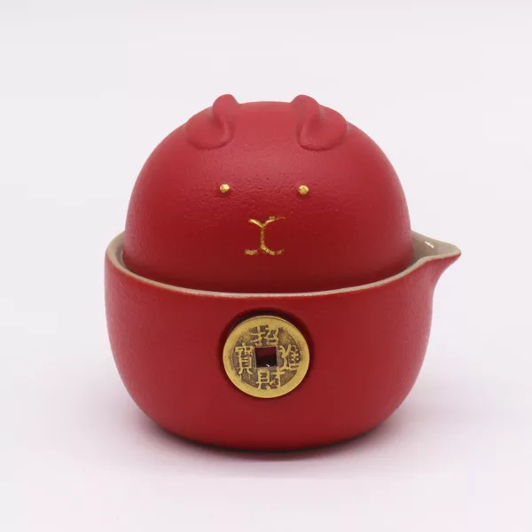 Money Cat Teapot Set - Two Cups - Travel Pack - Red - Image 3
