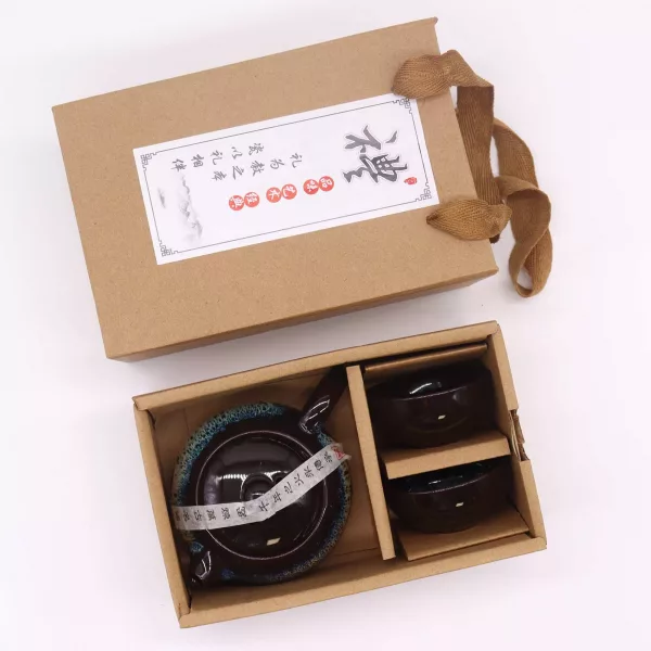 Herbal Black Glaze Teapot Set - Pot & Two Cups - Image 4