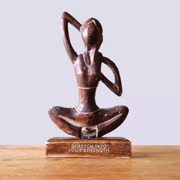 Wooden Yoga Lady - Antique - Cow Face Pose - \"Stretch into Your Strength\" - Image 2