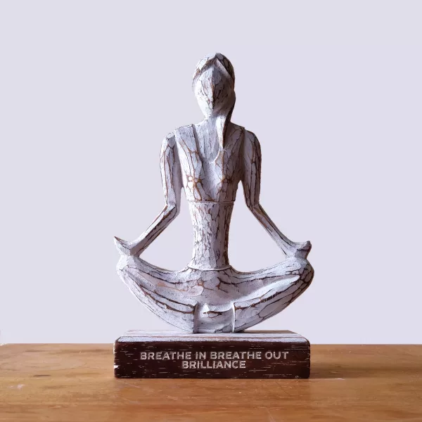 Wooden Yoga Lady - Whitewash - Easy Pose - \"Breathe in Breathe out Brilliance\" - Image 2