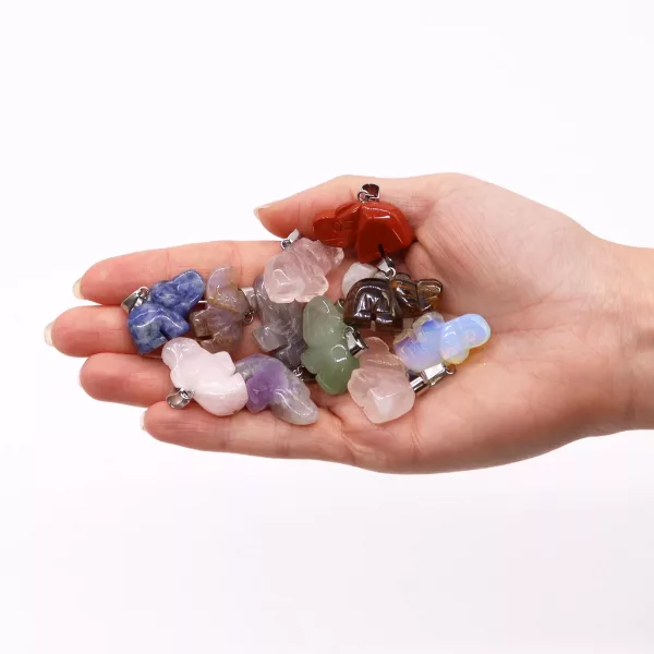 Gemstone Lucky Elephants Pendants (12 assorted) 25x15mm - Image 2