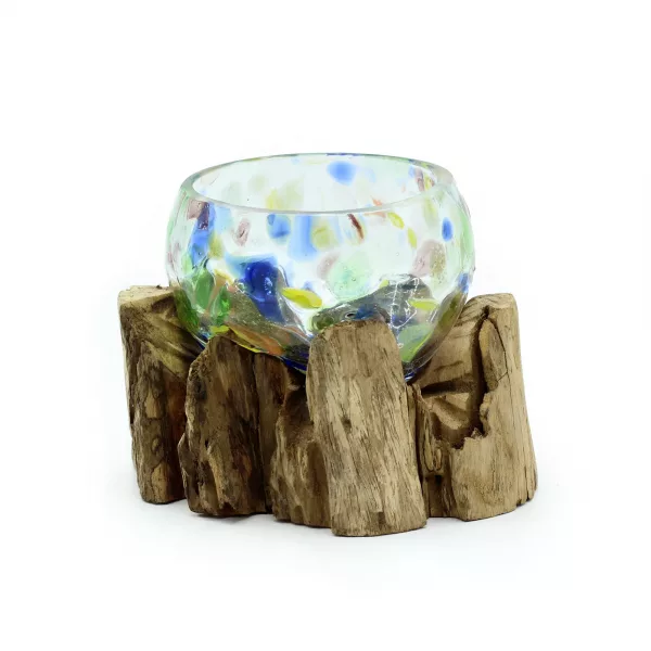 Molten Coloured Glass on Wood - Small Bowl - Image 2