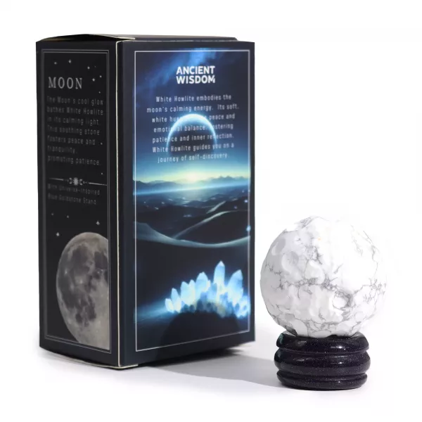 White Howlite Planet on a Sola Goldstone Stand (MOON) - Image 2