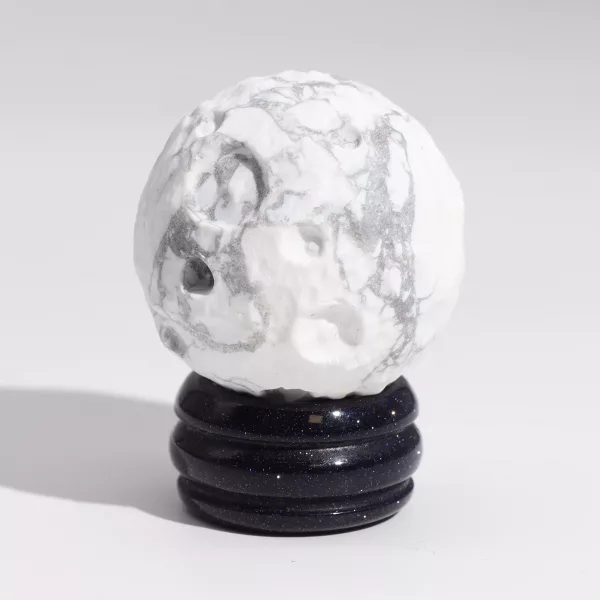 White Howlite Planet on a Sola Goldstone Stand (MOON) - Image 3