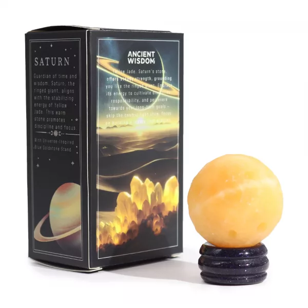 Yellow Jade Planet on a Sola Goldstone Stand (SATURN) - Image 2