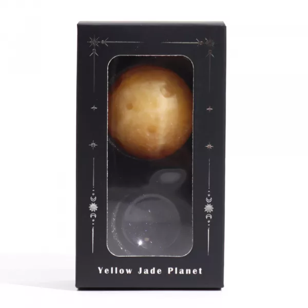 Yellow Jade Planet on a Sola Goldstone Stand (SATURN) - Image 4