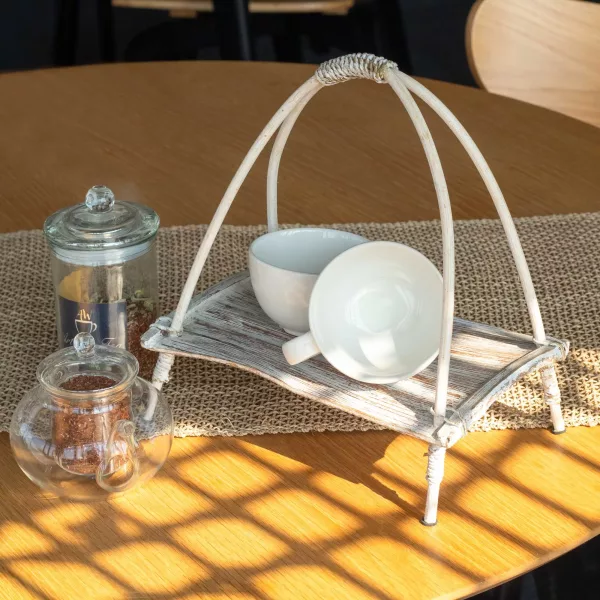 Coconut Leaf Tea Stand - Whitewash - Image 2