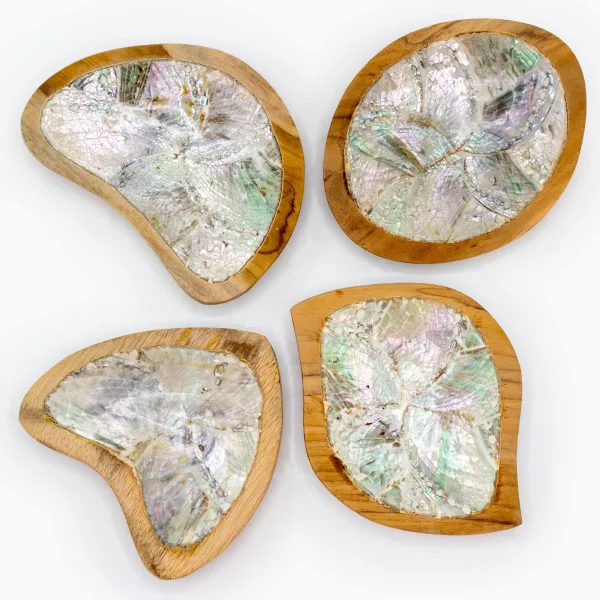 Set of 4 Teak Mini Bowls with Shell Decor (assorted) - Image 4